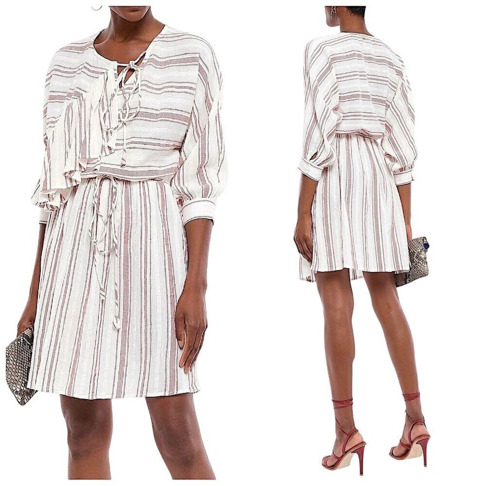 Antik Batik Serifos ruffled striped cotton‎ mini dress  Size 42 FR/US 10, NWT